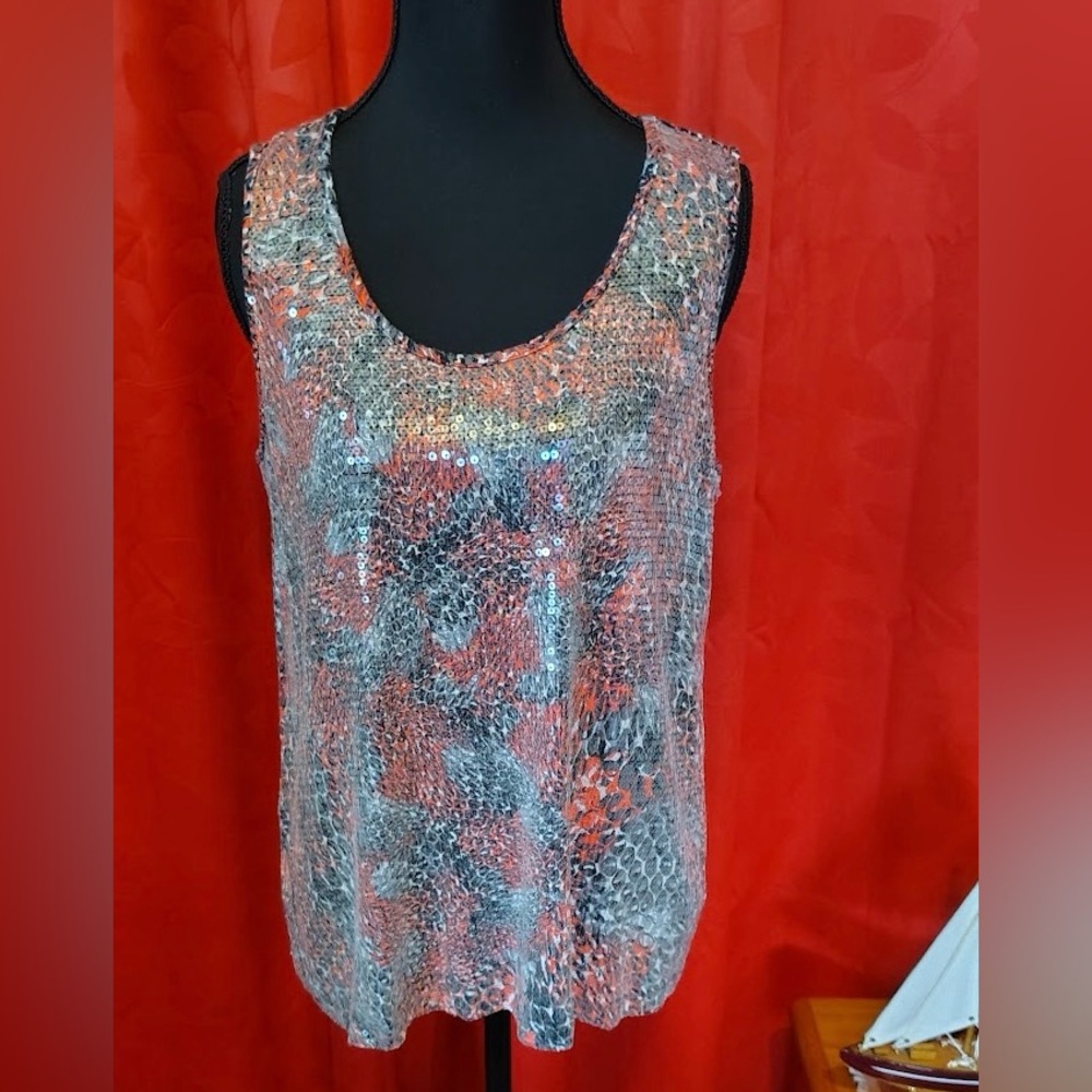 Ruby Rd. Shimmering Sequin Tank Top - Silver and Black